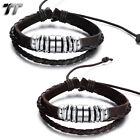 TT Genuine Leather Bead Bracelet Wristband Black/Brown (LB302) NEW Arrival