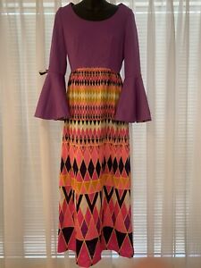 Vintage 60s Purple Psychedelic Polyester Maxi Prairie Dress