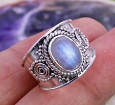 925 Sterling Silver Rainbow Moonstone Bohemian Ring Customize Size UK H to Z