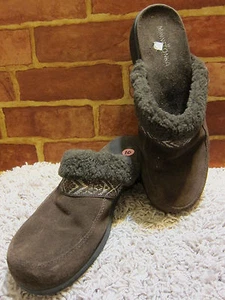 Minnetonka Dark Brown Suede Genuine Sheepskin Collar Mules US 10 607 - Picture 1 of 10