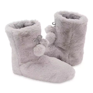 Bootie Hausschuhe Kunstfell Damen Stulpe grau mit Bommeln Größe 9-10 US - Bild 1 von 9