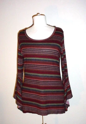 Relativity Striped Top Size Medium 3/4 Length Bell Sleeves Stretch - Image 1 of 4