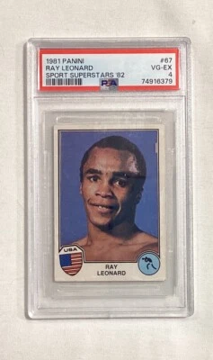 SUGAR RAY LEONARD RC 1981-1982 PANINI SPORT SUPERSTARS ROOKIE CARD #67 PSA 4 - Image 1 of 2