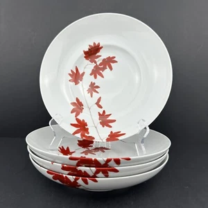 Mikasa PURE RED Soup Bowls (4) Red Japanese Maple Leaves MINT Condition - Picture 1 of 22