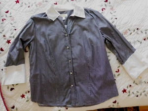 NWT Talbots Shirt Womens Size 1X Black White Striped 100% Cotton 3/4 Cuff Sleeve - Picture 1 of 9