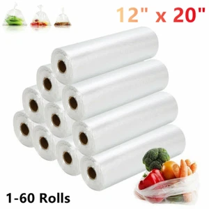 1-60 Rolls 12"x20" Plastic Produce Clear Bags On Roll Fruits Vege 350 Bags/Roll - Picture 1 of 8