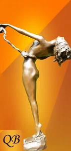 BRONZE FIGURINE ART DECO SCULPTURE STATUE VINE EROTIC NUDE LADY HOT CAST FIGURE - Picture 1 of 10