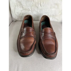 Sebago Men’s Moc Toe Rubber Sole Brown Leather Penny Loafers Size 10 - Picture 1 of 12