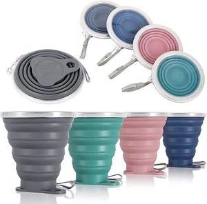 4 Pack Silicone Collapsible Travel Cup Folding Camping Cup with Lids for Travel - Picture 1 of 9