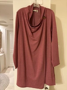 LOGO BY LORI GOLDSTEIN FRENCH TERRY CARDIGAN W/SINGLE BUTTON ROSE A268914 2X - Picture 1 of 10