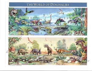 STAMPS; THE WORLD OF DINOSARS ' SHEET '  32 CENTS , 1996 MINT - Picture 1 of 1