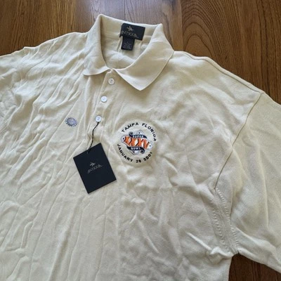 Polo de golf vintage amarillo Antigua Super Bowl XXXV Giants Ravens para hombre L nuevo con etiquetas Foto 1 de 4