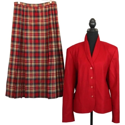 Pendleton Vintage Años 80 90 Rojo Cuadros Lana Falda Traje Largo Midi Plus 16 Plisado Foto 1 de 4