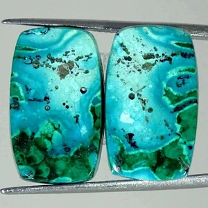 Par de cojines de crisocola de malaquita natural de 23,40 quilates cabujón piedras preciosas sueltas - Imagen 1 de 5