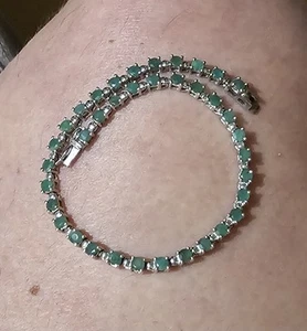 925 Silver Emerald Gemstone Tennis Bracelet - Picture 1 of 5