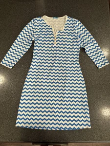J McLaughlin Blue White Chevron Dress Small Catalina Cloth - Picture 1 of 4