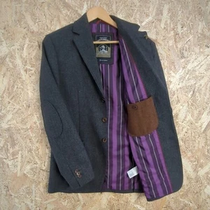S White Stuff Charcoal Grey Herringbone Wool Blend Mens Blazer Small - Picture 1 of 16