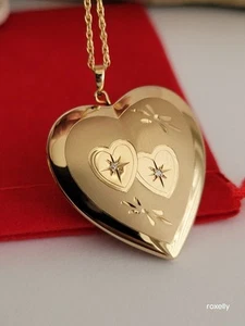 ❤️ 14k Amazing Solid Yellow Gold Heart Locket Necklace! - Picture 1 of 13