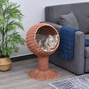 27" Rattan Wicker Elevated Pet Bed Cat Cave Condo Hooded Cushion Scratch House - Picture 1 of 11