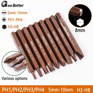 8mm Impact Batch Head Drill Driver Screwdriver Bits Set PH1 PH2 PH3 Hex Drive - Picture 1 of 35