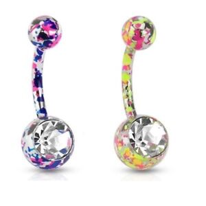 PAINT SPLATTER CZ GEM BELLY NAVEL RING COLORFUL BUTTON PIERCING JEWELRY B723