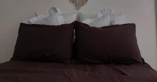 Juego de cama de lino marrón oscuro edredón queen doble completo queen king juego de edredón Foto 1 de 3