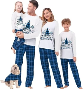 Christmas Family Matching Pajamas Sets Christmas PJ's Letter Print Top and Plaid - Picture 1 of 7