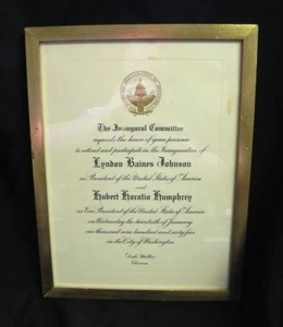 Lyndon B. Johnson & Hubert Humphrey Eröffnungseinladung 20. Januar 1965 - Bild 1 von 8