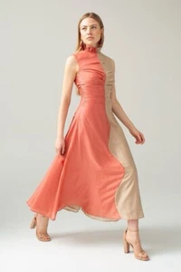 Rachel Gilbert Dress Coda Two-tone Orange Brown High Neck Midi AU 12 / US 8 - Bild 1 von 9