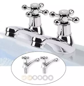 2X Twin Taps Set Hot and Cold Pair Tap Traditional Bath Bathroom Basin Sink UK - Picture 1 of 7