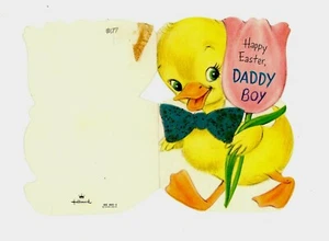 Duck Bow Tie Tulip Easter Hallmark Card Diecut Greeting Vtg Happy Used Glitter - Picture 1 of 4