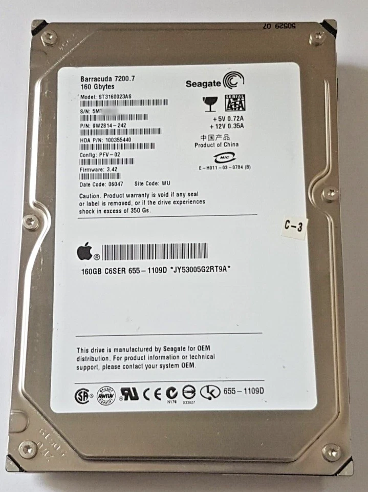 160 GB SATA Seagate barracuda 7200.7 ST3160023AS 8MB HDD 3,5 " Internal Hard - Image 1 of 1