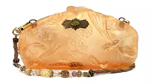 NWT MAYA Evangelista Hard Case Resin Peach Dragonfly Handbag Gold Chain Strap - Picture 1 of 17
