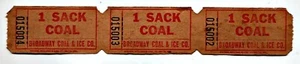 Ticketstreifen von drei: Ein Sack Kohle: Broadway Coal & Ice Co., Memphis, Tenn - Bild 1 von 1