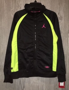 NIKE Jordan Black Yellow Pink Full Zip Poly Track Jacket NEW Youth Girls Sz M L - Picture 1 of 5