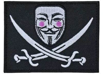 ANONYMOUS MASK GUY FAWKES VENDETTA JOLLY ROGER FLAG PIRATE TACTICAL HOOK PATCH - Image 1 of 2