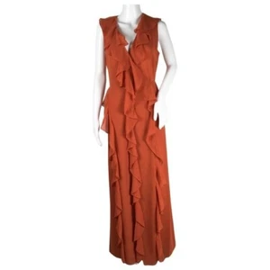 Diane Von Furstenberg Women's Lacey Ruffle Maxi Dress Brick Color Size S - Picture 1 of 6