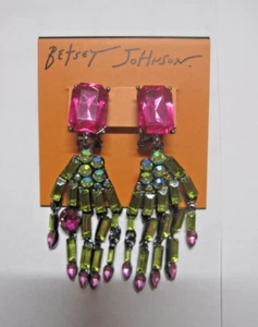 BETSEY JOHNSON HALLOWEEN GREEN HANDS WITH BLING DANGLE EARRINGS - Picture 1 of 3