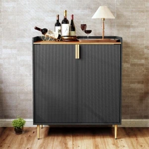 Wine Bar Cabinet with Wine Rack and Glass Holder, Wooden Coffee Bar Cabinet - Picture 1 of 8