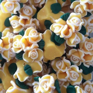 Hmade Polymer Clay 3D Flower, Yellow, 20-23mm, 14mm thick, 10pcs, Free post - Picture 1 of 2