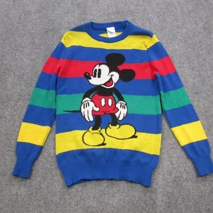 Disney Sweater Kids Small Blue Striped Mickey Long Sleeve Pullover 100 Boys - Picture 1 of 9