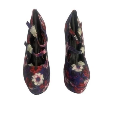 Qupid Penelope-04 Floral Platform Heels Multi-Color Size 6 Faux Suede - Image 1 of 4