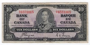 Billete de 10 dólares del Banco de Canadá 1937 - Coyne/Towers - A/T6551065 - En muy buen estado - Imagen 1 de 2