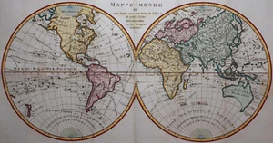 Mappe-Monde Ou Sont Tracés - Rara Cartina Del Mondo Di Tardieu 1790 - Rari Mappa - Picture 1 of 3