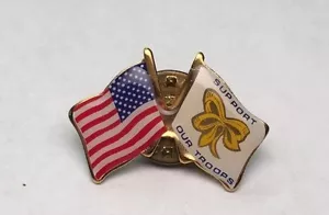 Support Our Troops Yellow Awareness Ribbon American Flag Lapel Pin Memorial Day - Picture 1 of 3