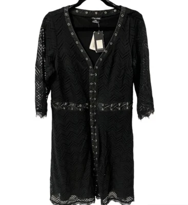 City Chic Lace Dress Womens Size 16 Black Faux Leather Rocker dark romantic New - Image 1 of 4