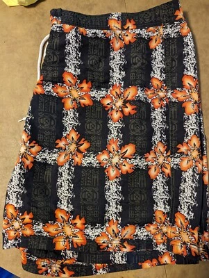 Harbor Bay Swim Trunks- Black/W Orange Flowers- Size 3XL Big - Image 1 of 2