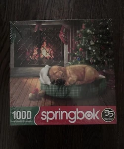 Springbok New Sealed 1000 Pc Puzzle 24x30 Christmas Tree Sleeping Puppy Dog - Picture 1 of 4