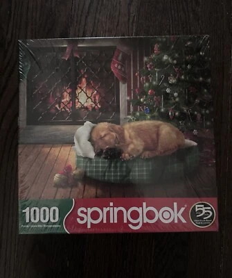 Springbok New Sealed 1000 Pc Puzzle 24x30 Christmas Tree Sleeping Puppy Dog - Image 1 of 4