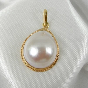 Pear 18x15mm Pinkish AUS Mabe Pearl Pendant Genuine 375 9k Yellow Gold, MPP30 - Picture 1 of 10
